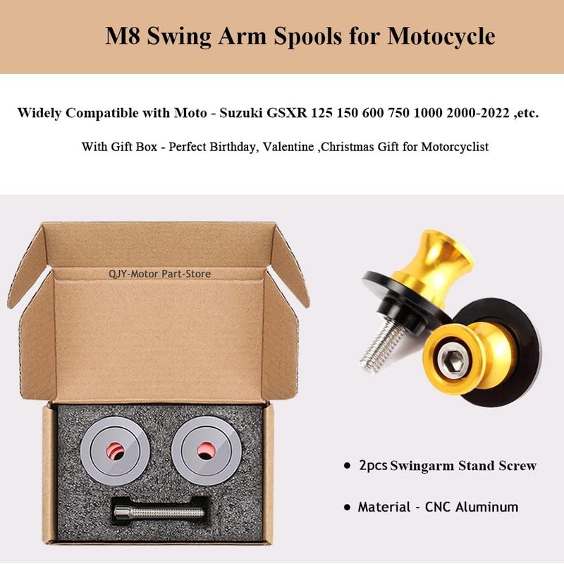 FREAXLL 2pcs M8*1.5 Motorcycle Swing Arm Sliders Spools 8mm for Suzuki GSXR 600 750 1992-2024 GSX-R 1000 2001-2024 GSXS 600 750 1000 GSX-8R GSX-8S 2023 -Glod - Image 5
